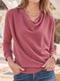 Women's Long Sleeve T-shirt Spring/Fall Wine Red Split Joint Cotton Cowl Neck Daily Going Out Vintage Top