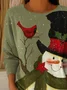 Crew Neck Casual Christmas Snowman Printing Sweater