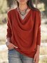 Women's Long Sleeve T-shirt Spring/Fall Wine Red Split Joint Cotton Cowl Neck Daily Going Out Vintage Top