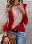 Women's Long Sleeve T-shirt Spring/Fall Red Abstract Printing Jersey Crew Neck Daily Going Out Casual Top
