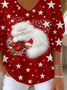 Women's Long Sleeve T-shirt Spring/Fall Red Christmas Printing V Neck Daily Going Out Casual Top