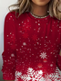 Women's Long Sleeve T-shirt Spring/Fall Red Christmas Printing Jersey Crew Neck Daily Going Out Casual Top