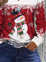 Women's Long Sleeve T-shirt Spring/Fall Red Christmas Snowman Printing Jersey V Neck Daily Going Out Casual Top