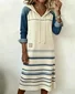 Multicolor Block Casual Hoodie Sweashirt Dress With No