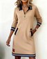 Multicolor Block Shawl Collar Casual Loose Dress With No