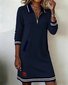 Multicolor Block Shawl Collar Casual Loose Dress With No