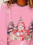 Women's Long Sleeve T-shirt Spring/Fall Pink Christmas Printing Jersey Crew Neck Daily Going Out Casual Top