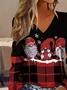 Women's Long Sleeve T-shirt Spring/Fall Black-red Christmas Printing Jersey V Neck Daily Going Out Casual Top