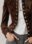 Urban Buttoned Velvet Plain Stand Collar Jacket