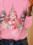 Women's Long Sleeve T-shirt Spring/Fall Pink Christmas Printing Jersey Crew Neck Daily Going Out Casual Top