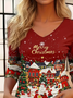 Women's Long Sleeve T-shirt Spring/Fall Red Christmas Snowman Printing Jersey V Neck Daily Going Out Casual Top