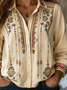 Geometric Shawl Collar Casual Loose Shirt