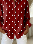 Women's Long Sleeve Shirt Spring/Fall Red Polka Dots Buckle Shirt Collar Regular Sleeve Daily Going Out Casual Top
