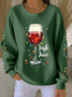 Casual Crew Neck Christmas Wine Glass Printing Sweatshirt