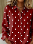 Women's Long Sleeve Shirt Spring/Fall Red Polka Dots Buckle Shirt Collar Regular Sleeve Daily Going Out Casual Top