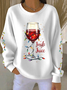Casual Crew Neck Christmas Wine Glass Printing Sweatshirt