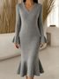 V Neck Sexy Knitted Sweater Dress With No