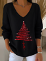 Women's Long Sleeve T-shirt Spring/Fall Green Christmas Printing V Neck Daily Going Out Casual Top