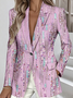 Regular Fit Lapel Collar Lady Romance Pop Art Print Blazer