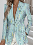Regular Fit Lapel Collar Lady Romance Pop Art Print Blazer