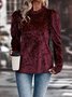 Women's Long Sleeve T-shirt Spring/Fall Wine Red Plain Split Joint Crew Neck Puff Sleeve Daily Going Out Vintage Top