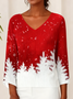 V Neck Simple Christmas Knit Top