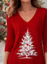 Casual Loose V Neck Christmas Knit Top