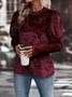 Women's Long Sleeve T-shirt Spring/Fall Wine Red Plain Split Joint Crew Neck Puff Sleeve Daily Going Out Vintage Top
