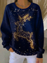 Casual Christmas Elk Printing Crew Neck Sweatshirt