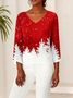 V Neck Simple Christmas Knit Top