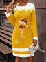 Fluff/Granular Fleece Fabric Christmas Casual Crew Neck Sweater Dress With No