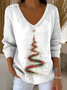 Women's Long Sleeve T-shirt Spring/Fall White Christmas Printing V Neck Daily Going Out Casual Top