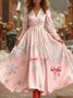 V Neck Casual Christmas Loose Dress With No