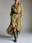 Casual Shawl Collar Plaid Loose Dress With Belt