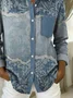 Faux Denim Print Graphic Shawl Collar Vintage Shirt