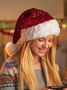 Christmas Red Sequined Bow Thickened Extra Large Pom-Pom Santa Claus Plush Hat