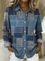 Loose Vintage Faux Denim Print Graphic Shawl Collar Shirt