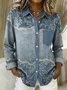 Faux Denim Print Graphic Shawl Collar Vintage Shirt