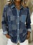 Loose Vintage Faux Denim Print Graphic Shawl Collar Shirt
