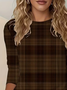 Women's Long Sleeve T-shirt Spring/Fall Brown Plaid Printing Jersey Crew Neck Daily Going Out Casual Top