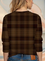 Women's Long Sleeve T-shirt Spring/Fall Brown Plaid Printing Jersey Crew Neck Daily Going Out Casual Top