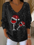 Women's Long Sleeve T-shirt Spring/Fall Red Christmas Printing V Neck Daily Going Out Casual Top