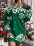 Women's Long Sleeve Spring/Fall Green Snowflake Split Joint Cold Shoulder Daily Going Out Vintage Mini A-Line Hip Skirt Dress