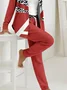 Women's Printing Abstract Daily Going Out Two-Piece Set Red Casual Spring/Fall Coat With Pants Matching Set