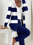Women's Printing Striped Daily Going Out Two-Piece Set Purplish Blue Casual Spring/Fall Coat With Pants Matching Set