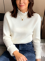 Oatmeal Plain Sweater With Ruffled Trim Thickened Fleece Lining, Stylish And Slim-fitting Knit Base Layer For Women