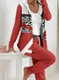 Women's Printing Abstract Daily Going Out Two-Piece Set Red Casual Spring/Fall Coat With Pants Matching Set