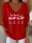 Women's Long Sleeve T-shirt Spring/Fall Pink Christmas Printing V Neck Daily Going Out Casual Top