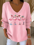Women's Long Sleeve T-shirt Spring/Fall Pink Christmas Printing V Neck Daily Going Out Casual Top