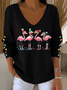 Women's Long Sleeve T-shirt Spring/Fall Pink Christmas Printing V Neck Daily Going Out Casual Top